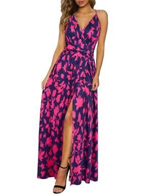 Lightweight Summer Maxi Dress for Weddings, Beach Vacations, V Neck, Flowy Split